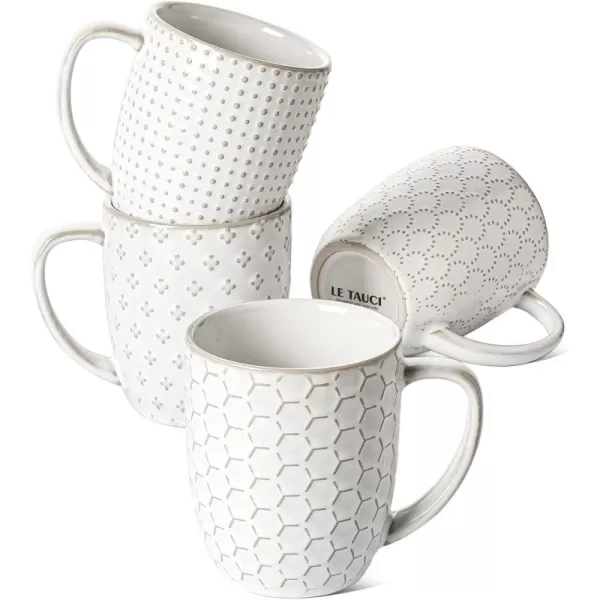 imageLE TAUCI Coffee Mugs 12 oz Ceramic Mug Set Embossment Cups for Latte Hot Tea Cappuccino Mocha CocoaSuit For Housewarming Wedding  34 inch Set of 4 Arctic White12 oz