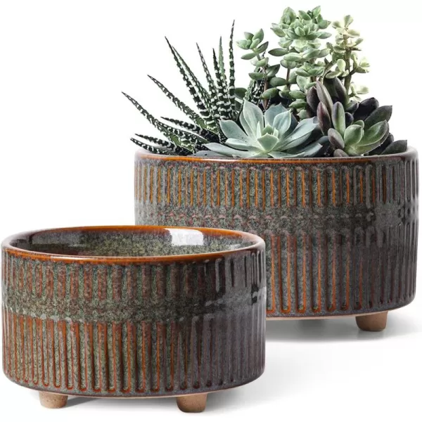 imageLE TAUCI Succulent Pots 658 Inch Ceramic Indoor Plant Pot with Drainage Hole Modern Round Decorative Flower Pot Set of 2 Matte WhiteReactive Glaze Black