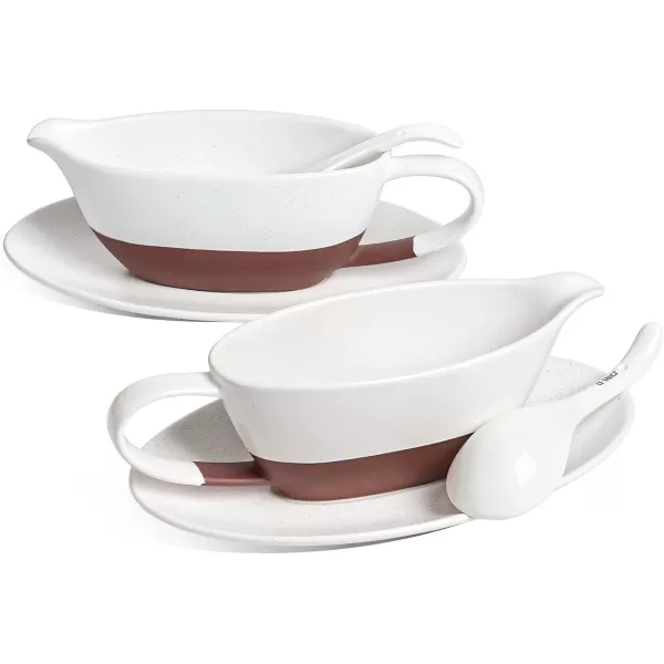 imageLE TAUCI 16 OZ Gravy Boat with Ladle and Saucer Ceramic Gravy Bowl with Tray and Ladle for Thanksgiving Dinner Microwave and Dishwasher Safe Chestnut Red and WhiteChestnut Red  White