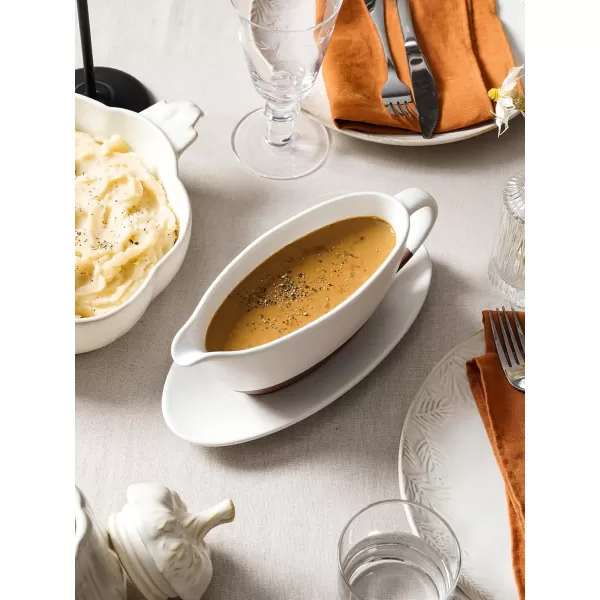 imageLE TAUCI 16 OZ Gravy Boat with Ladle and Saucer Ceramic Gravy Bowl with Tray and Ladle for Thanksgiving Dinner Microwave and Dishwasher Safe Chestnut Red and WhiteChestnut Red  White