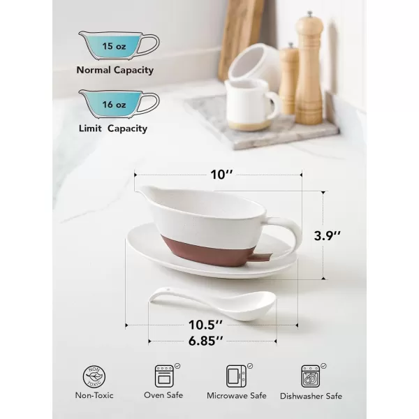 imageLE TAUCI 16 OZ Gravy Boat with Ladle and Saucer Ceramic Gravy Bowl with Tray and Ladle for Thanksgiving Dinner Microwave and Dishwasher Safe Chestnut Red and WhiteChestnut Red  White