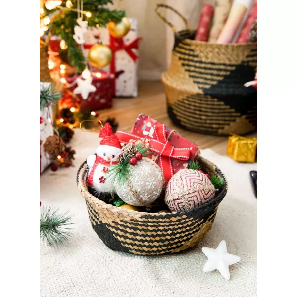 imageLE TAUCI Plant Baskets with Liner Woven Seagrass Planter Basket with Handles Indoor Home Decor Storage Laundry Picnic Grocery Straw Beach Bag Set of 3 SML Black Block