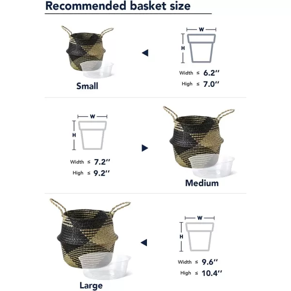 imageLE TAUCI Plant Baskets with Liner Woven Seagrass Planter Basket with Handles Indoor Home Decor Storage Laundry Picnic Grocery Straw Beach Bag Set of 3 SML Black Block