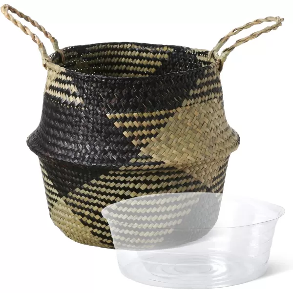 imageLE TAUCI Seagrass Belly Basket Woven Plant Pot Basket Home Decor Storage Laundry Picnic Grocery Straw Beach Bag Small  Medium  Large Black Block