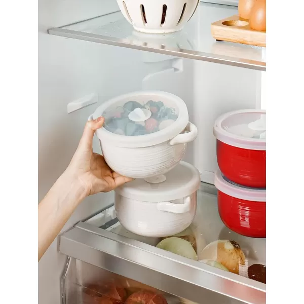 imageLE TAUCI Soup Bowls with Handles and Silicone Lids 28 oz Ceramic Ramen Bowl Microwavable Oven Safe French Onion Soup Bowls for Noodles Cereal and Chilli NonToxic Soup Crocks Set of 2 RedWhite