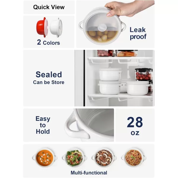 imageLE TAUCI Soup Bowls with Handles and Silicone Lids 28 oz Ceramic Ramen Bowl Microwavable Oven Safe French Onion Soup Bowls for Noodles Cereal and Chilli NonToxic Soup Crocks Set of 2 RedWhite