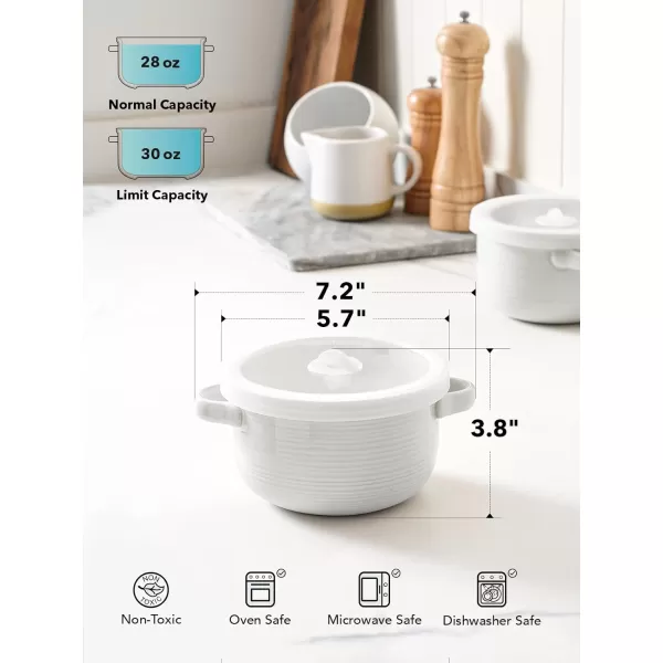 imageLE TAUCI Soup Bowls with Handles and Silicone Lids 28 oz Ceramic Ramen Bowl Microwavable Oven Safe French Onion Soup Bowls for Noodles Cereal and Chilli NonToxic Soup Crocks Set of 2 RedWhite
