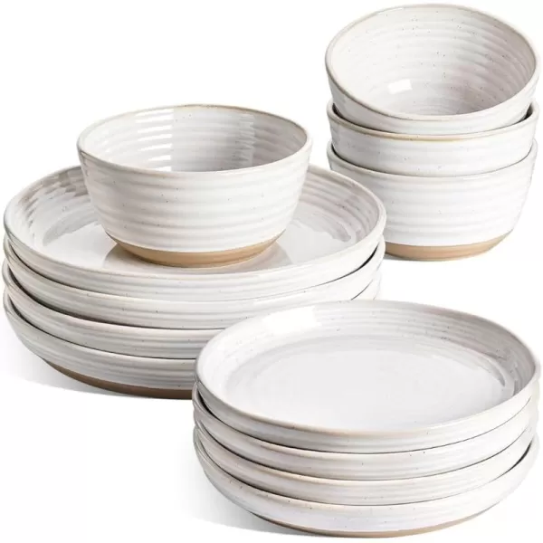 imageLE TAUCI Dinnerware Sets 16 Piece Stoneware Plates and Bowls Set House Warming Wedding Present Serve for 4 10quot Dinner Plates  8quot Salad Dish  28 oz Cereal Bowl12oz coffee mugs x 4 Arctic WhiteDinnerware 12 pieces