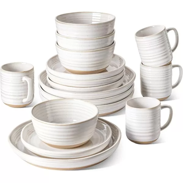 imageLE TAUCI Dinnerware Sets 16 Piece Stoneware Plates and Bowls Set House Warming Wedding Present Serve for 4 10quot Dinner Plates  8quot Salad Dish  28 oz Cereal Bowl12oz coffee mugs x 4 Arctic WhiteDinnerwaremug 16 pieces