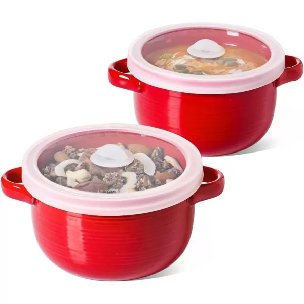 imageLE TAUCI Soup Bowls with Handles and Silicone Lids 28 oz Ceramic Ramen Bowl Microwavable Oven Safe French Onion Soup Bowls for Noodles Cereal and Chilli NonToxic Soup Crocks Set of 2 RedRed