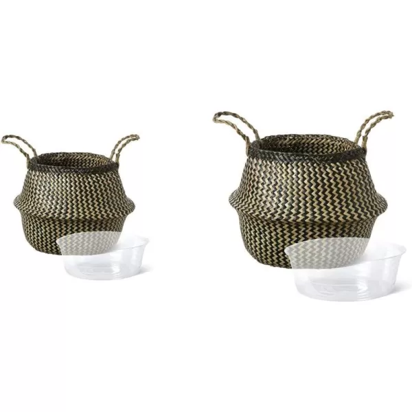 imageE TAUCI Seagrass Belly Basket Woven Plant Pot Basket Home Decor Storage Laundry Picnic Grocery Straw Beach Bag SmallLarge Black Strips