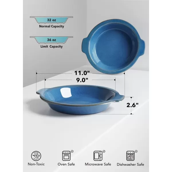 imageLE TAUCI Pie Pans9 Inch Ceramic Pie Dishes with Handles Deep Pie Plates for Baking for Apple Pie Pecan Pie  36 Ounce Set of 2 WhiteCeylon Blue