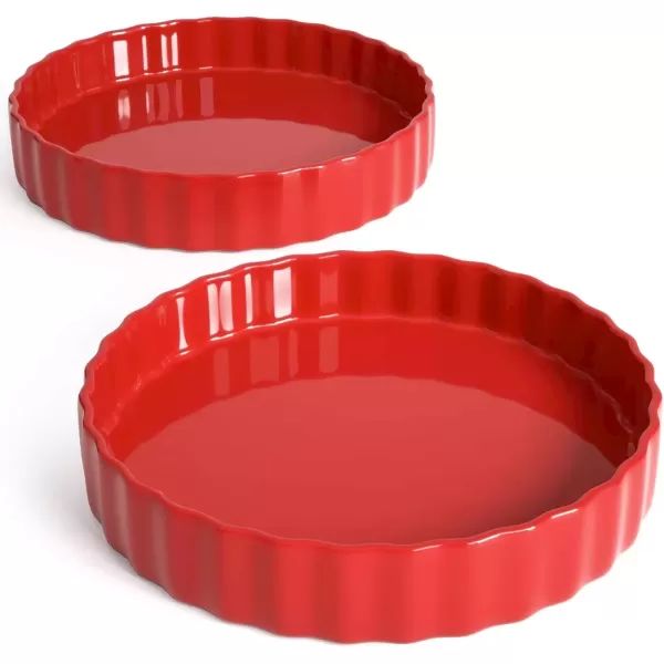 imageLE TAUCI Quiche Pan 95 Inches Tart Pan Ceramic Fluted Pie Baking Dish for Quiche Lorraine Chicken Pot Pie Creme Brulee Custard Dishes Set of 2 Red