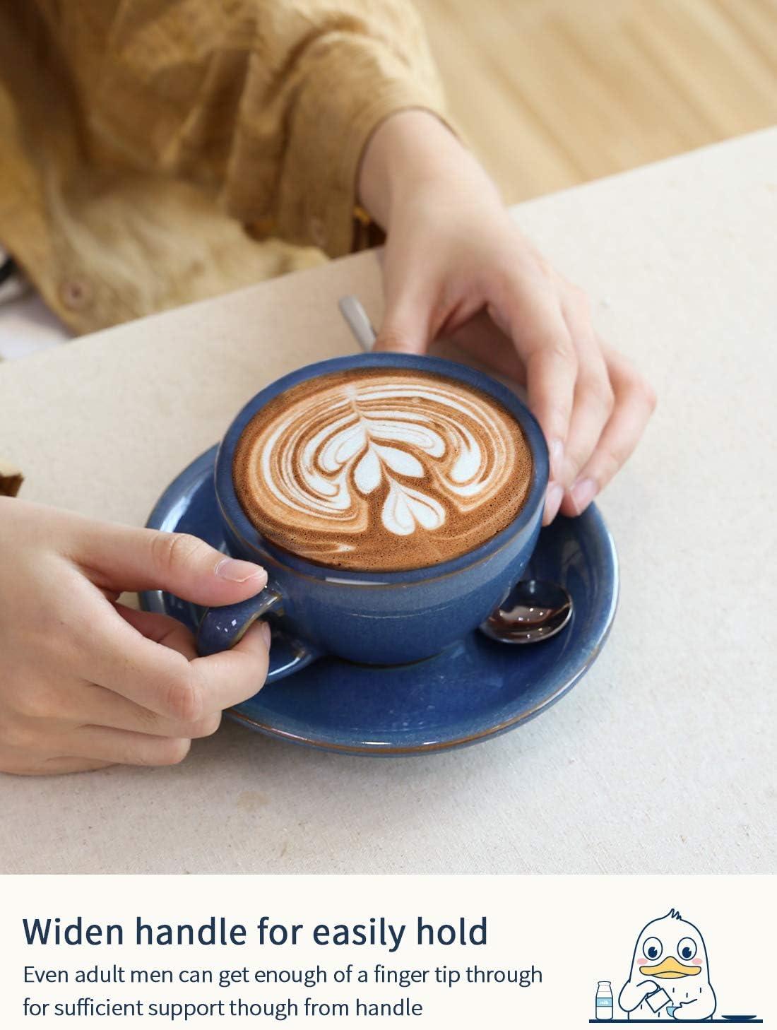 imageLE TAUCI 8 oz Cappuccino Cups with Saucers Ceramic Large Coffee Cup for Au Lait Double shot Latte Cafe Mocha Tea  Set of 4 Ceylon Blue