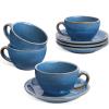 imageLE TAUCI 8 oz Cappuccino Cups with Saucers Ceramic Large Coffee Cup for Au Lait Double shot Latte Cafe Mocha Tea  Set of 4 Ceylon Blue