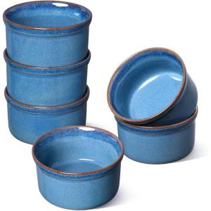 imageLE TAUCI Ramekins 6 oz Ceramic Souffle Dishes Ramekin for Creme Brulee Lava Cakes Pudding Custard Cups Souffle Pot Pie Dip Sauce 38 inch Set of 6 Ceylon Blue