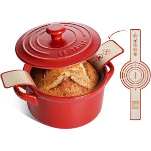 imageLE TAUCI 3 qt Ceramic Dutch Oven for Bread Baking with Silicone Sling NonToxic ampamp Lightweight Pot with Lid Perfect for Sourdough Soup ampamp Stews Ideal Gift for Food Lovers Midnight BlueChili Red