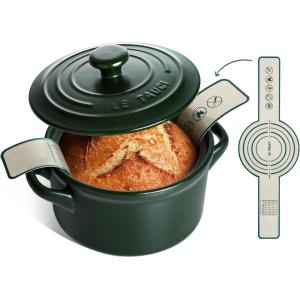 imageLE TAUCI 3 qt Ceramic Dutch Oven for Bread Baking with Silicone Sling NonToxic ampamp Lightweight Pot with Lid Perfect for Sourdough Soup ampamp Stews Ideal Gift for Food Lovers Midnight BlueForest Green