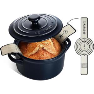 imageLE TAUCI 3 qt Ceramic Dutch Oven for Bread Baking with Silicone Sling NonToxic ampamp Lightweight Pot with Lid Perfect for Sourdough Soup ampamp Stews Ideal Gift for Food Lovers Midnight BlueMidnight Blue