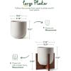 imageLE TAUCI 10 Inch Planter with Acacia Wood Stand Ceramic Planters for Indoor Plants Unique Plant Pots Indoor for Home Decor Cylinder Pots for Plants with Drainage Hole and Plug Neutral GrayNeutral Gray