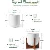 imageLE TAUCI 10 Inch Planter with Acacia Wood Stand Ceramic Planters for Indoor Plants Unique Plant Pots Indoor for Home Decor Cylinder Pots for Plants with Drainage Hole and Plug Neutral GrayWhite