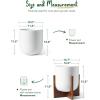 imageLE TAUCI 10 Inch Planter with Acacia Wood Stand Ceramic Planters for Indoor Plants Unique Plant Pots Indoor for Home Decor Cylinder Pots for Plants with Drainage Hole and Plug Neutral GrayWhite