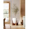 imageLE TAUCI 10 Inch Planter with Acacia Wood Stand Ceramic Planters for Indoor Plants Unique Plant Pots Indoor for Home Decor Cylinder Pots for Plants with Drainage Hole and Plug Neutral GrayWhite