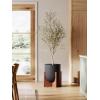 imageLE TAUCI 10 Inch Planter with Acacia Wood Stand Ceramic Planters for Indoor Plants Unique Plant Pots Indoor for Home Decor Cylinder Pots for Plants with Drainage Hole and Plug Neutral GrayCharcoal Gray