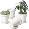 imageLE TAUCI Ceramic Plant Pots 49 Inch Flower Pots with Drainage Hole ampamp Saucer Embossed Planter Pots for Indoor Plant Succulent Orchid Cactus Home Decor  Set of 4 Arctic White6 inch