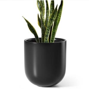 imageLE TAUCI 12 Inch Pots for Plants Ceramic Large Planters for Home Garden Patio Office Indoor Modern Plant Pots with Drainage Hole and Rubber Plug BlackBlack