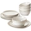 imageLE TAUCI Dinnerware Sets for 4 Stoneware 12 Piece Ceramic Plates ampamp Bowls  OvenDishwasherMicrowave Safe  Housewarming Gift  Reactive Beige 10quot Plate8quot Dish27oz Bowl