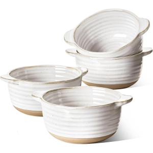 imageLE TAUCI Soup Bowls with Handles 20 oz French Onion Soup Crocks Soup Bowl Oven Safe for Chili Beef Stew Ceramic Bowl Set  55 Inch Set of 4 Arctic White
