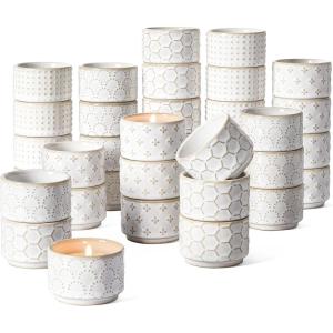 imageLE TAUCI Tealight Candle Holder Embossed Ceramic Votive Candle Holders Bulk for ThanksgivingChristmas Wedding Table Centerpiece Decor Set of 12 Arctic White36
