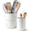 imageLE TAUCI Utensil Holder 69quot53quot Ceramic Kitchen Utensil Holder for Counter top Embossed Cooking Utensil Organizer for Spatula ampamp Spoon Kitchen Decor Set of 2 Arctic White Bee Pattern