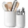 imageLE TAUCI Utensil Holder 73quot54quot Ceramic Kitchen Utensil Holder for Countertop Large Cooking Utensil Crocks for Kitchen Counter Modern Utensil Organizer for Spatula Set of 2 Forest GreenWhite