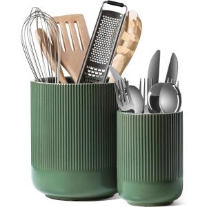 imageLE TAUCI Utensil Holder 73quot54quot Ceramic Kitchen Utensil Holder for Countertop Large Cooking Utensil Crocks for Kitchen Counter Modern Utensil Organizer for Spatula Set of 2 Forest GreenForest Green