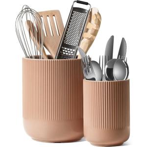imageLE TAUCI Utensil Holder 73quot54quot Ceramic Kitchen Utensil Holder for Countertop Large Cooking Utensil Crocks for Kitchen Counter Modern Utensil Organizer for Spatula Set of 2 Forest GreenDusty Pink