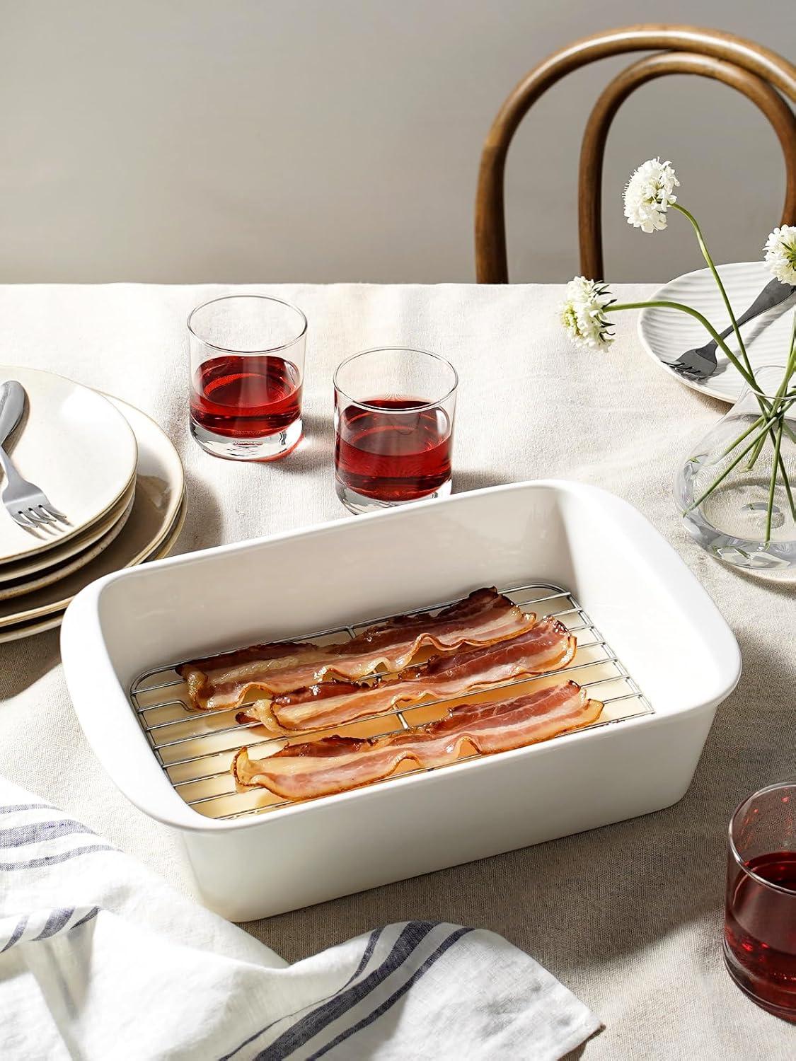 imageLE TAUCI Deep Casserole Dishes for Oven 137x96 Ceramic Baking Dish Set with Roasting Racks Large Lasagna Pans with Handles Rectangular Bakeware as Gift for Mom White 46QT30QT16QT Set of 3