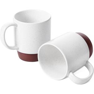 imageLE TAUCI 16oz Ceramic Coffee Mugs Set of 2 Stackable Microwave Safe White