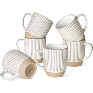 imageLE TAUCI Coffee Mugs 16 ozCeramic Mug Set Embossment Cups for Latte Hot Tea Cappuccino Mocha CocoaSuit For Housewarming Wedding 38 inch Set of 6 Arctic White