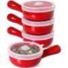 imageLE TAUCI Soup Bowls with Handles and Silicone Lids 15 Oz French Onion Soup Crocks NonToxic Ceramic Soup Bowls for Noodles Stew Cereal and Chilli Oven Microwave Dishwasher Safe Set of 4 RedRed
