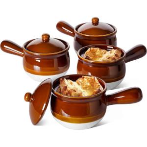 imageLE TAUCI French Onion Soup Bowls 16 Ounce Ceramic Soup Bowls with Handles Ceramic Soup Crocks with Lids for Soup Cereal Chilli Beef Stew Oven Safe Stackable Serving Bowls Set Set of 416 Ounces