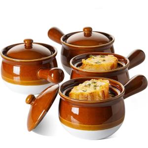 imageLE TAUCI French Onion Soup Bowls 16 Ounce Ceramic Soup Bowls with Handles Ceramic Soup Crocks with Lids for Soup Cereal Chilli Beef Stew Oven Safe Stackable Serving Bowls Set Set of 422 Ounces