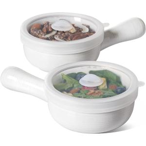 imageLE TAUCI Soup Bowls with Handles and Silicone Lids 15 Oz French Onion Soup Crocks NonToxic Ceramic Soup Bowls for Noodles Stew Cereal and Chilli Oven Microwave Dishwasher Safe Set of 4 RedWhite