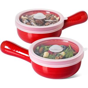 imageLE TAUCI Soup Bowls with Handles and Silicone Lids 15 Oz French Onion Soup Crocks NonToxic Ceramic Soup Bowls for Noodles Stew Cereal and Chilli Oven Microwave Dishwasher Safe Set of 4 RedRed