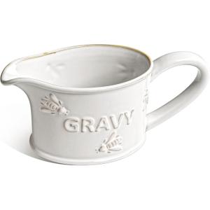 imageLE TAUCI 17oz Gravy Boat Ceramic Sauce Boat for Salad Dressings Creamer Broth Black Pepper Set of 1 Arctic White Bee Pattern
