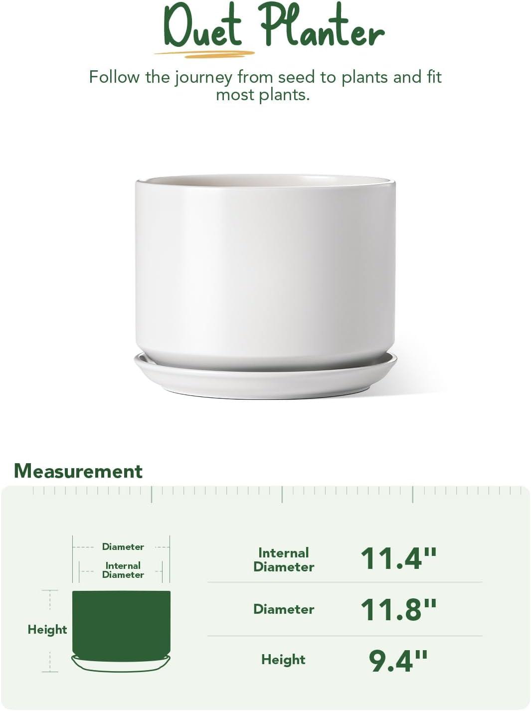 imageLE TAUCI 12 Inch Pots for Plants Ceramic Plant Pots with Drainage Holes and Saucers Elegant and Durable Large Plant Pot Perfect for Home ampamp Office Decor BlackWhite