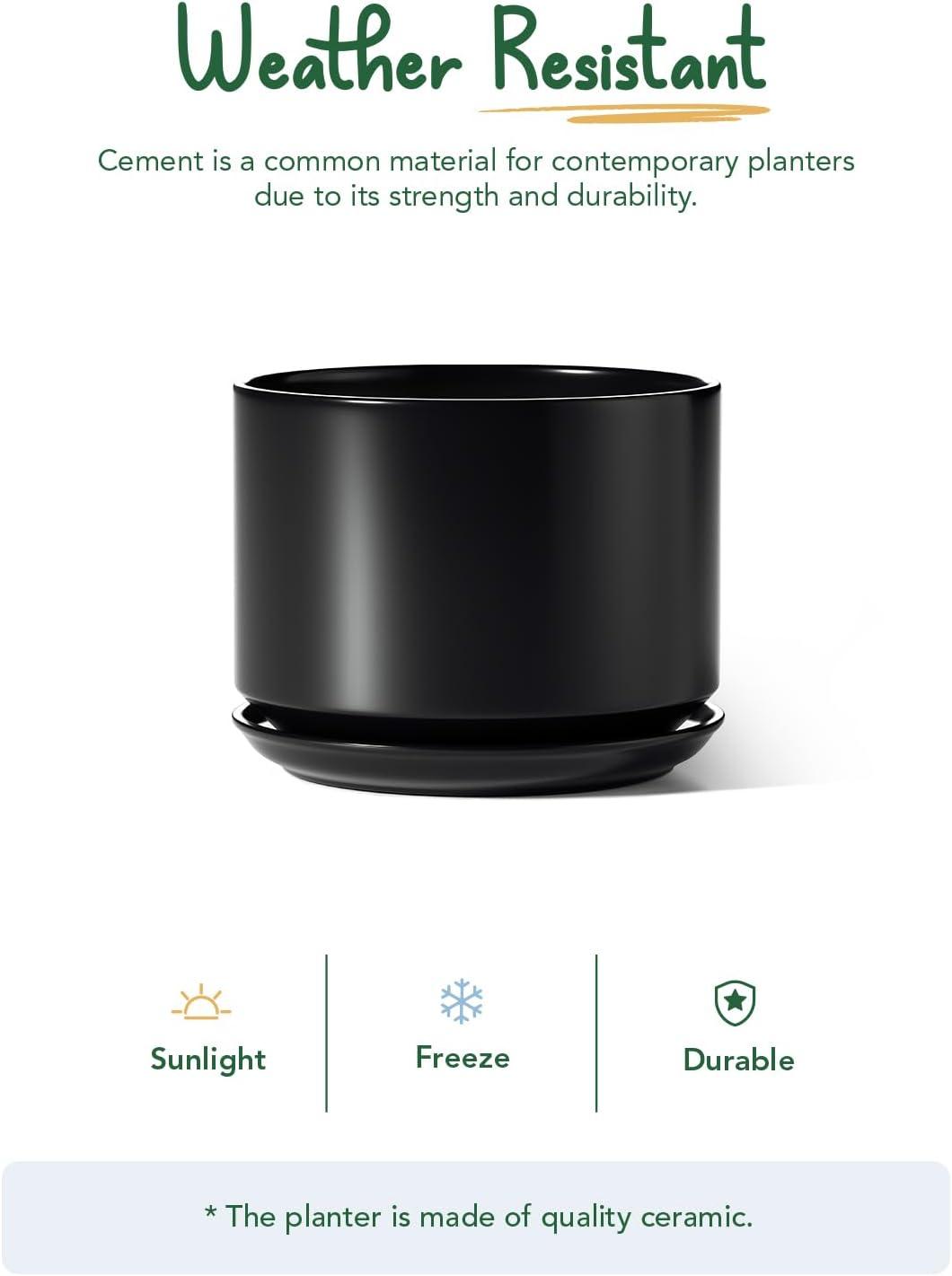 imageLE TAUCI 12 Inch Pots for Plants Ceramic Plant Pots with Drainage Holes and Saucers Elegant and Durable Large Plant Pot Perfect for Home ampamp Office Decor BlackBlack