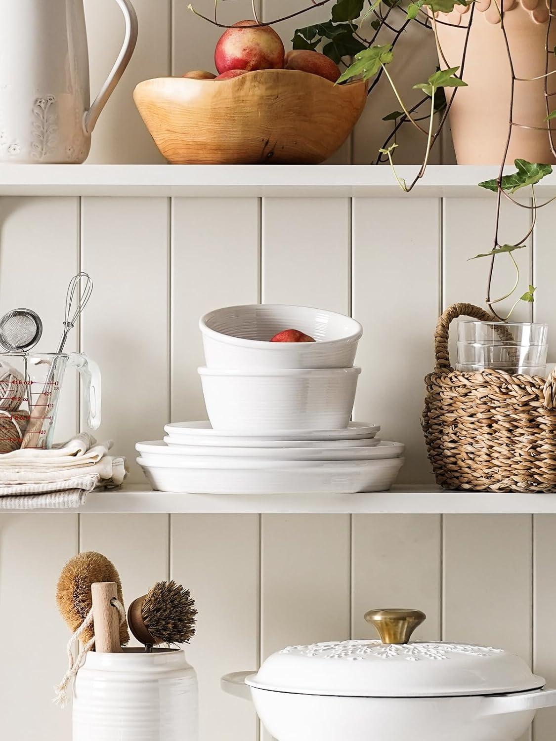 imageLE TAUCI 18Piece Ceramic Dinnerware Set Service for 6  White Farmhouse Deeper Plates ampamp Bowls 10quot Dinner 8quot Salad 6quot Bowls Stackable Chip Resistant Stoneware DishesWhite