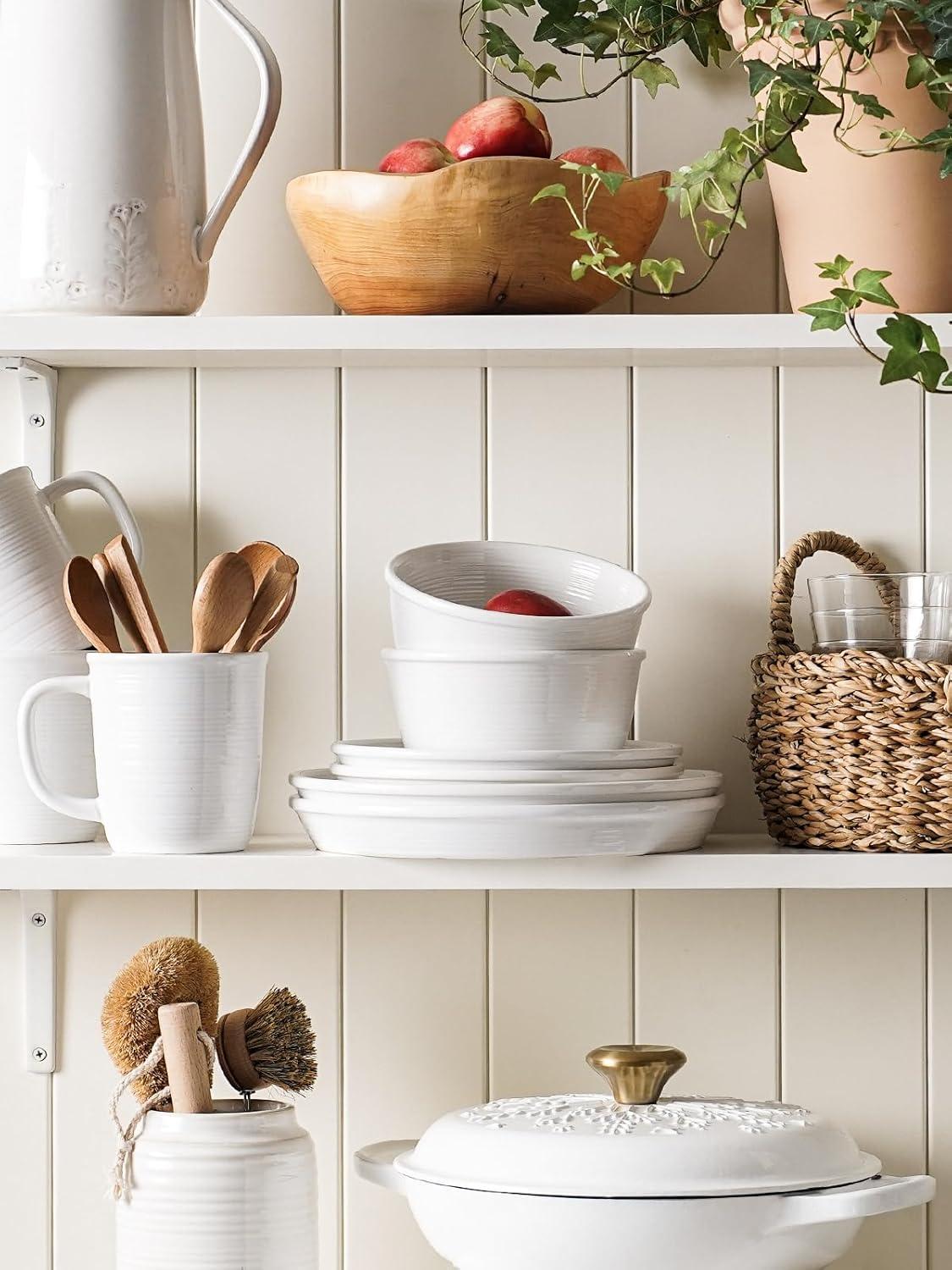 imageLE TAUCI 18Piece Ceramic Dinnerware Set Service for 6  White Farmhouse Deeper Plates ampamp Bowls 10quot Dinner 8quot Salad 6quot Bowls Stackable Chip Resistant Stoneware DishesWhite